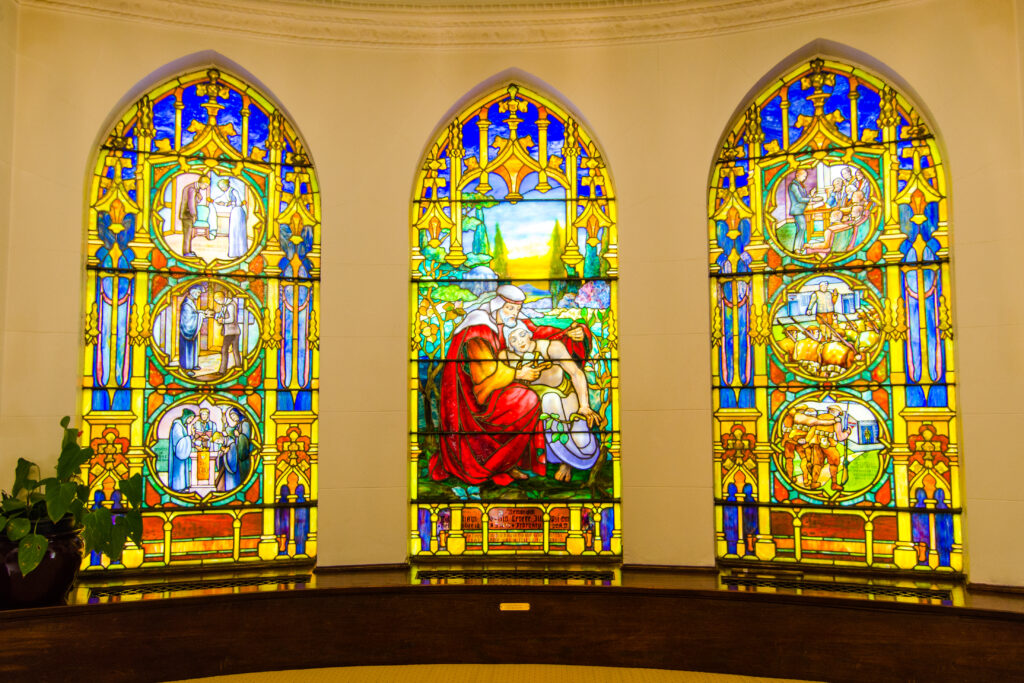 Stained glass windows in the foyer